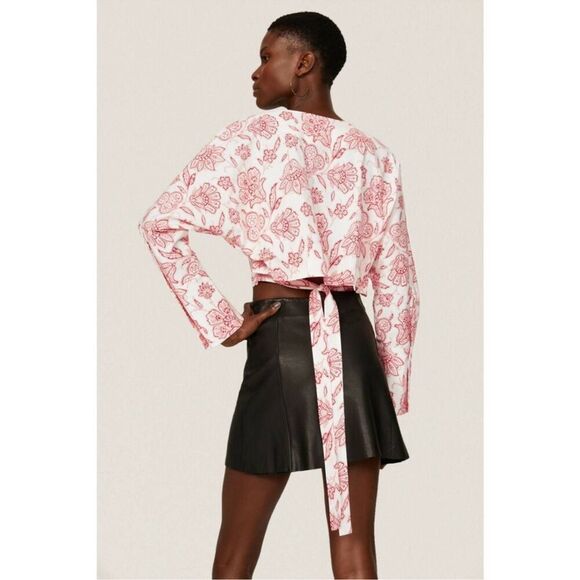 Saunders Collective- Red & White Frederique Crop Top Dolman Long Sleeve, Size 14 - Picture 9 of 15